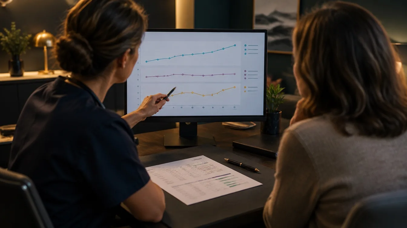 Clinician reviewing hormone lab results with a patient
